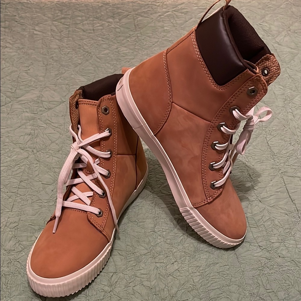 New Timberlans Camel Suede High Top Sneakers